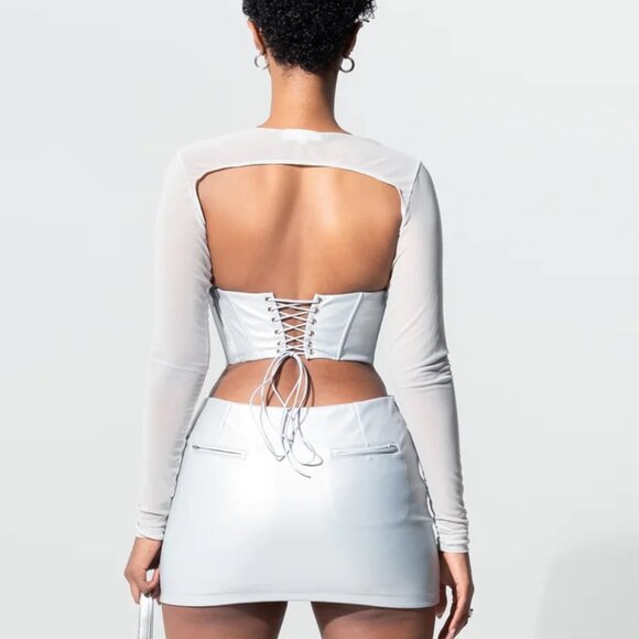 Sodah Spice Corset Top & Soft Mesh Cropped Sleeve SZ 12 - Picture 5 of 10